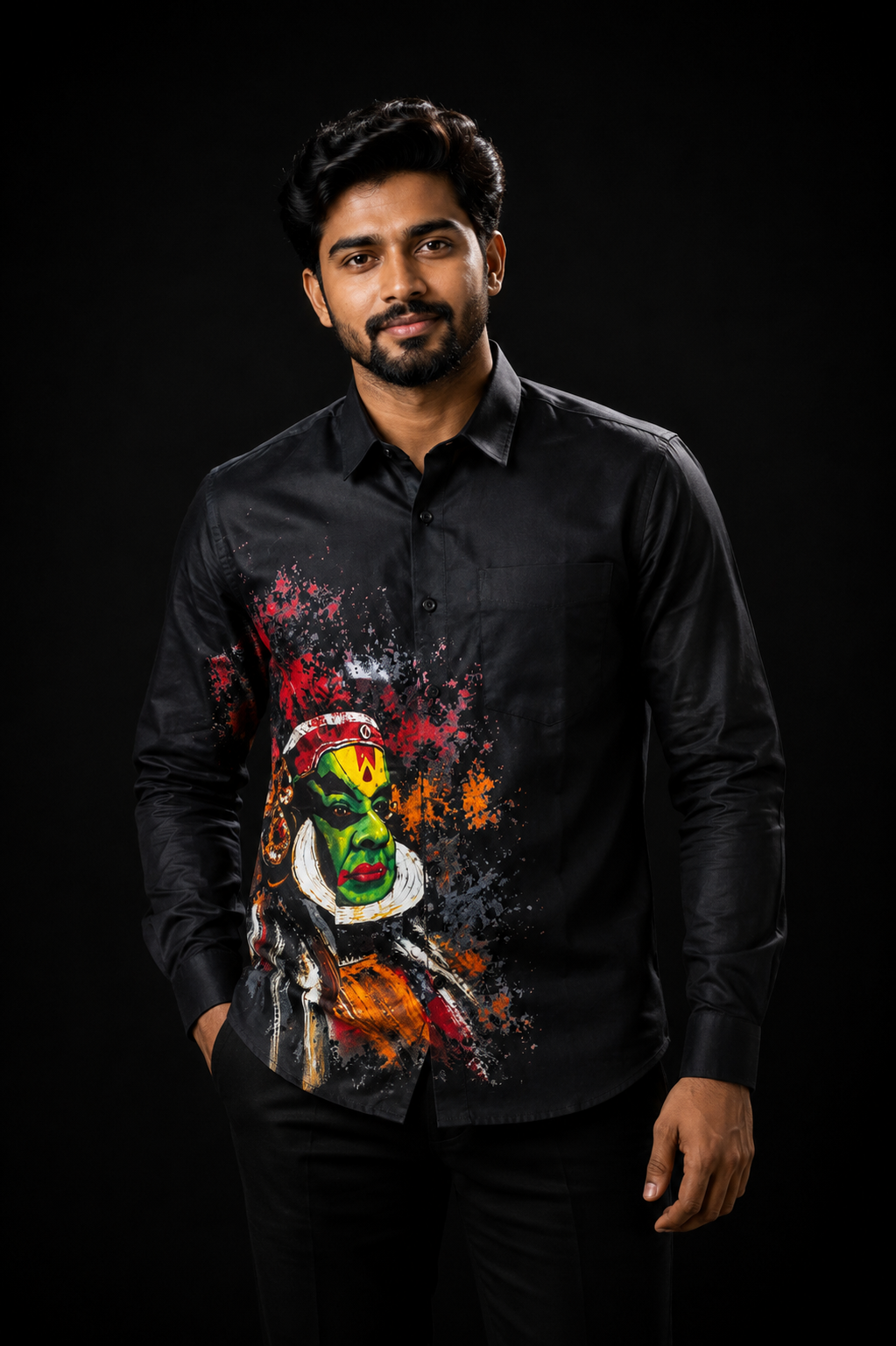 Kerala Kathakali Art Shirt in Black