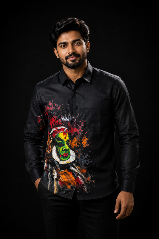 Kerala Kathakali Art Shirt in Black
