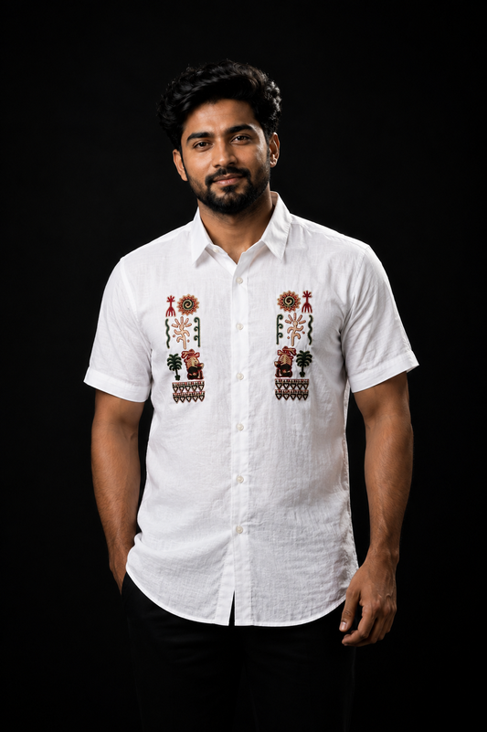 Kerala Embroidered Shirt with traditional folk motifs